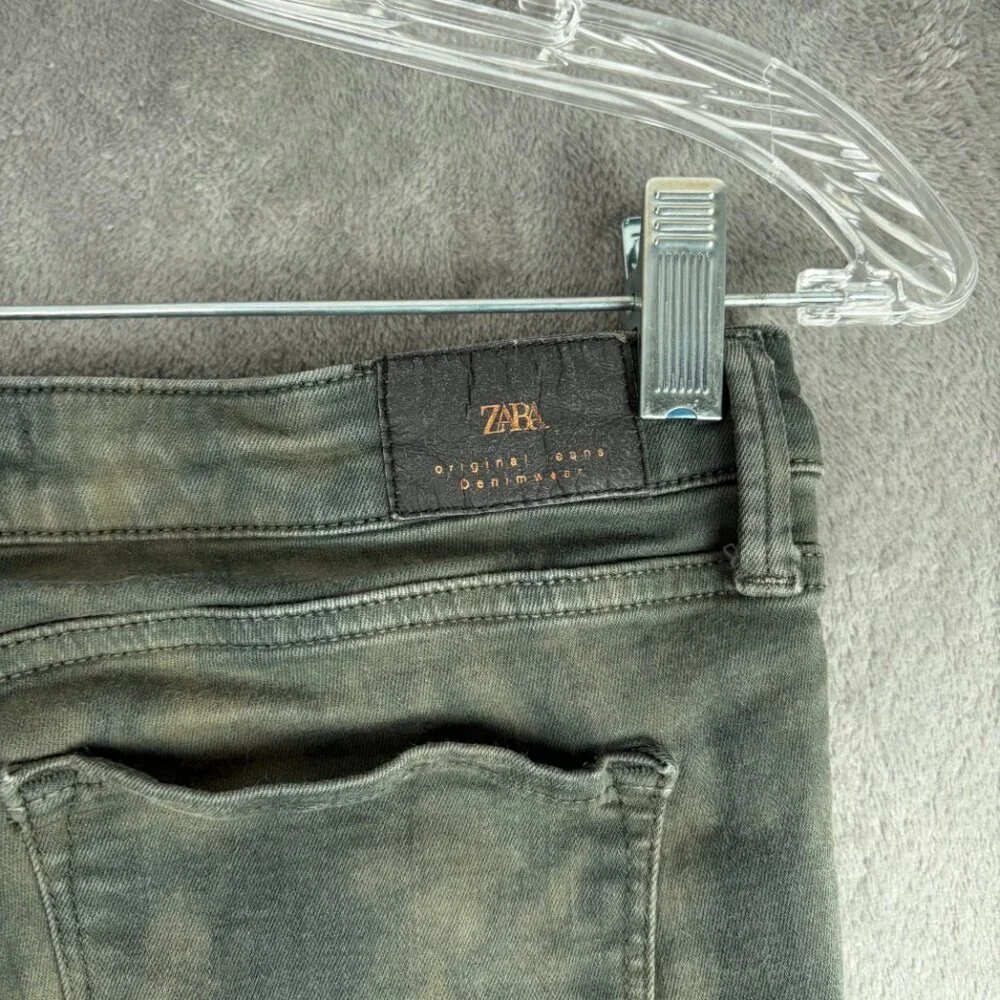 Zara Original Jeans Women’s Size 4 Green Tie Dye Skinny Y2K Grunge Denim - Picture 5 of 7